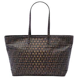 Fendi Brown Medium Zucca Coated Canvas Laser Cut Star Roll Tote Brown