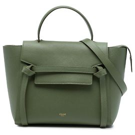 Céline Bolsa Belt em couro de bezerro micro granulado verde Celine Verde Verde oliva