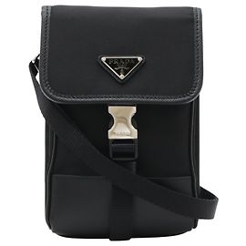 Custodia per telefono in nylon Re Prada nero con bordi in Saffiano Nero