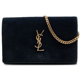 Saint Laurent Green Suede Monogram Kate Chain Wallet Green Dark green