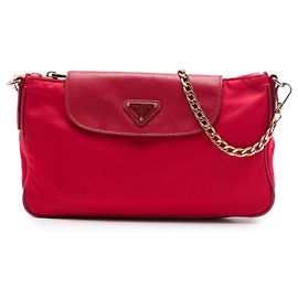 Borsa a tracolla Prada Red Saffiano Trimmed Tessuto Chain Rosso