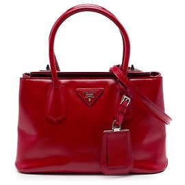 Prada Red Small Saffiano Vernice Turnlock Twin Satchel Roja