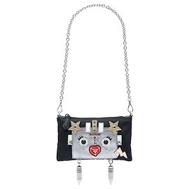 Prada Black Tessuto Saffiano Robot Chain Shoulder Bag Black
