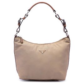 Bolsa de ombro Prada Brown Saffiano Trimmed Tessuto Marrom Castanho claro