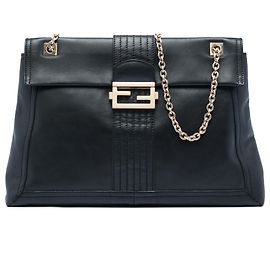 Fendi Maxi Baguette Tasche aus schwarzem Leder Schwarz