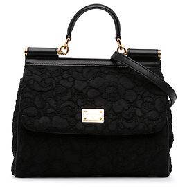 Sac Miss Sicily en dentelle brodée noir de Dolce & Gabbana, taille Medium Noir