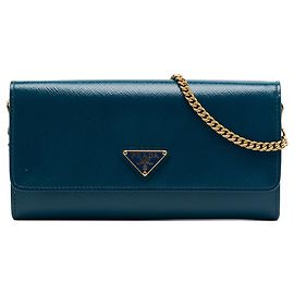 Prada Blue Saffiano Lux Wallet On Chain Blue Other
