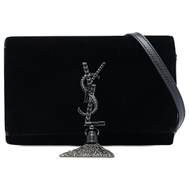 Carteira com corrente Kate Monogram em veludo preto e cristais Saint Laurent Preto