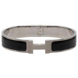 Hermès Clic H Armband in schwarzem schmalem Email GM Schwarz
