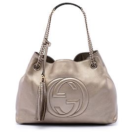 Gucci Gold Medium Metallic Calfskin Soho Chain Tote Golden Other