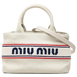 Tote conversível Miu Miu em lona branca com acabamento em algodão e logotipo bordado Branco Fora de branco