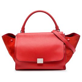 Céline Sac Trapeze Celine en cuir de veau grainé et daim rouge, taille Medium Rouge