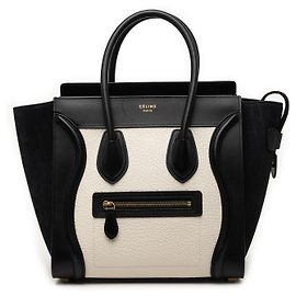 Céline Tote Luggage in nubuck bicolore micro e pelle di vitello granulata bianca Celine Bianco