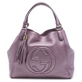 Gucci Soho Cellarius Tote aus violettem metallischem Leder, Größe Medium Lila