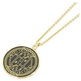 Hermès Collar medalla QUADRIGE GM Hermes Negro Dorado Amarillo