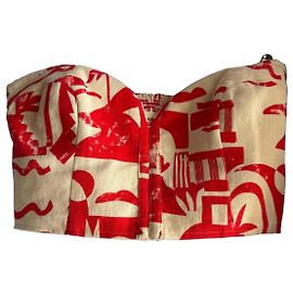 Mara Hoffman Top Sem Alças Estampado Vermelho e Creme Vermelho Cru