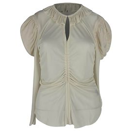 Blusa Isabel Marant com mangas bufantes e babados em viscose ecru Branco Cru