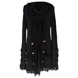 Balmain Cardigan mit Fransen aus schwarzer Baumwolle Schwarz
