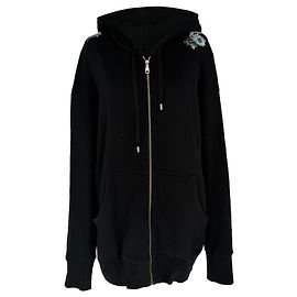Moletom com capuz e zíper Gucci com logotipo bordado em algodão preto Preto