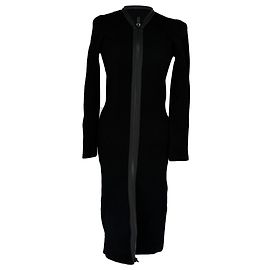 Tom Ford Zip-Up Waffle-Knit Midi Kleid aus schwarzer Viskose Schwarz