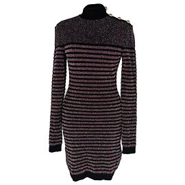 Mini abito in bouclé a righe metallizzate Balmain in viscosa multicolore Multicolore