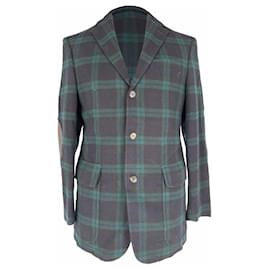 Ralph Lauren Elbow Patch Work Plaid Jacket in Navy Blue Wool Navy blue