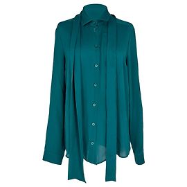Camicetta Gucci in seta blu con bottoni e fiocco Blu