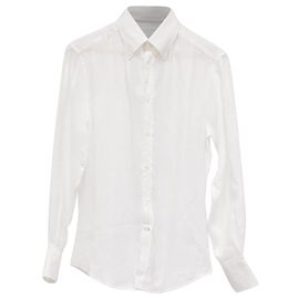 Camicia a Maniche Lunghe con Bottoni Brunello Cucinelli in Lino Bianco Bianco