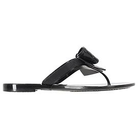 Salvatore Ferragamo Ferragamo Bow-Embellished Thong Slide Sandals in Black Rubber Black