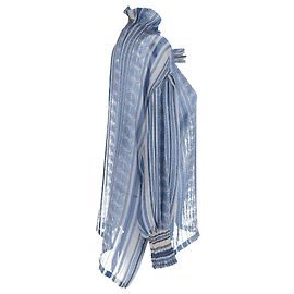 Autre Marque Zimmermann Bedrucktes Button-Up Top aus hellblauer Seide Blau Hellblau