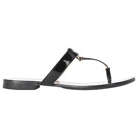 Sandali slide Versace Medusa Logo-Plaque in pelle nera Nero