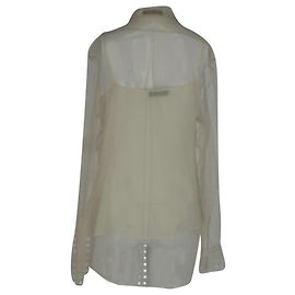 Christian Dior Mesh See Through Button Up Blouse in Ivory Silk White Cream