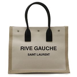 Yves Saint Laurent Borsa Tote in tela e pelle Saint Laurent Rive Gauche Nero Beige