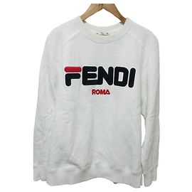 Sweatshirt en coton avec logo de la collaboration Fendi FILA Blanc