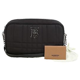 Burberry Bolsa de Câmera Lola Mini em Nylon Matelassê Preto Preto