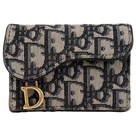 Dior Oblique Saddle Flap Card Wallet Blue Blue