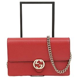 Gucci Interlocking Mini Leather Wallet Chain Bag Red Red