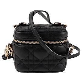 Dior Lady Vanity Micro Cannage Umhängetasche aus Lammleder Schwarz Schwarz