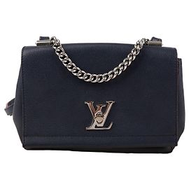 Louis Vuitton Bolsa Tote de couro com alça de ombro azul marinho Azul