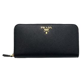 Prada Long Portefeuille Saffiano Logo Noir Noir