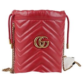 Gucci Mini borsa a secchiello in pelle GG Marmont Rossa Rosso
