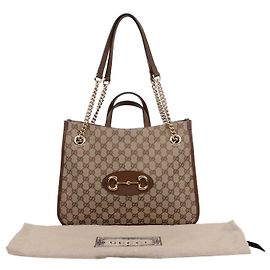 Gucci Horsebit Medium Tote Shoulder Bag Brown