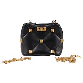 Valentino Roman Stud Small Nappa Leder Handtasche Schwarz Schwarz