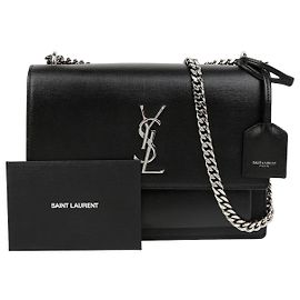 Saint Laurent Bolsa transversal Sunset Medium em couro liso preto Preto