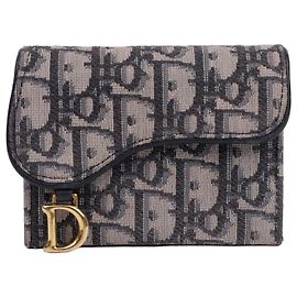 Dior Oblique Jacquard Saddle Accordion Card Wallet Blue Blue