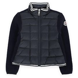 Moncler Kids Patch Knit Mix Jacket (Navy) Black
