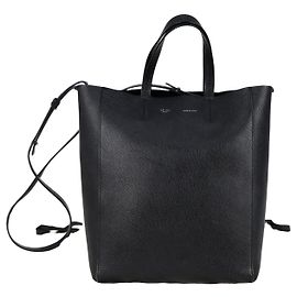 Céline Vertical Cabas Small Leather Tote Shoulder Bag Black Black