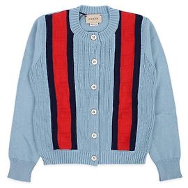 Gucci Kinder-Strickjacke aus Baumwolle mit Streifen und U-Ausschnitt (Sky) XKDUG Blau