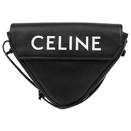 Céline Bolsa transversal de couro com logotipo impresso Triangle Preta Preto