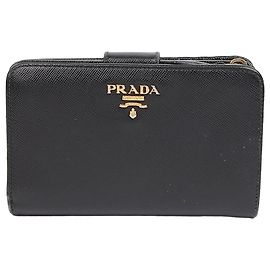 Prada Saffiano Leder Geldbörse mit Metalllogo Schwarz Schwarz